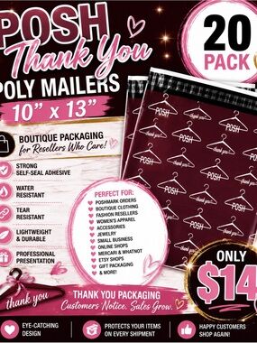 ★ 20 POSH Thank You Poly Mailers 10x13 Boutique Shipping Bags